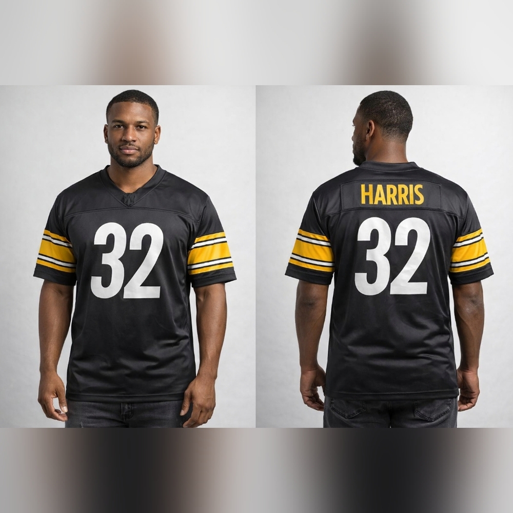Men’s Football Jersey #32 Black Yellow Stripes – Size Large